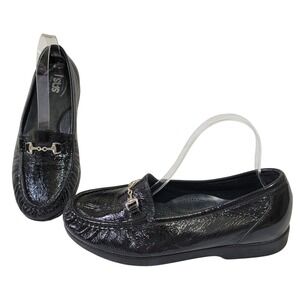 SAS Metro Comfort Bit Loafers Black Patent Leather Size 9 WW Mocassins EUC